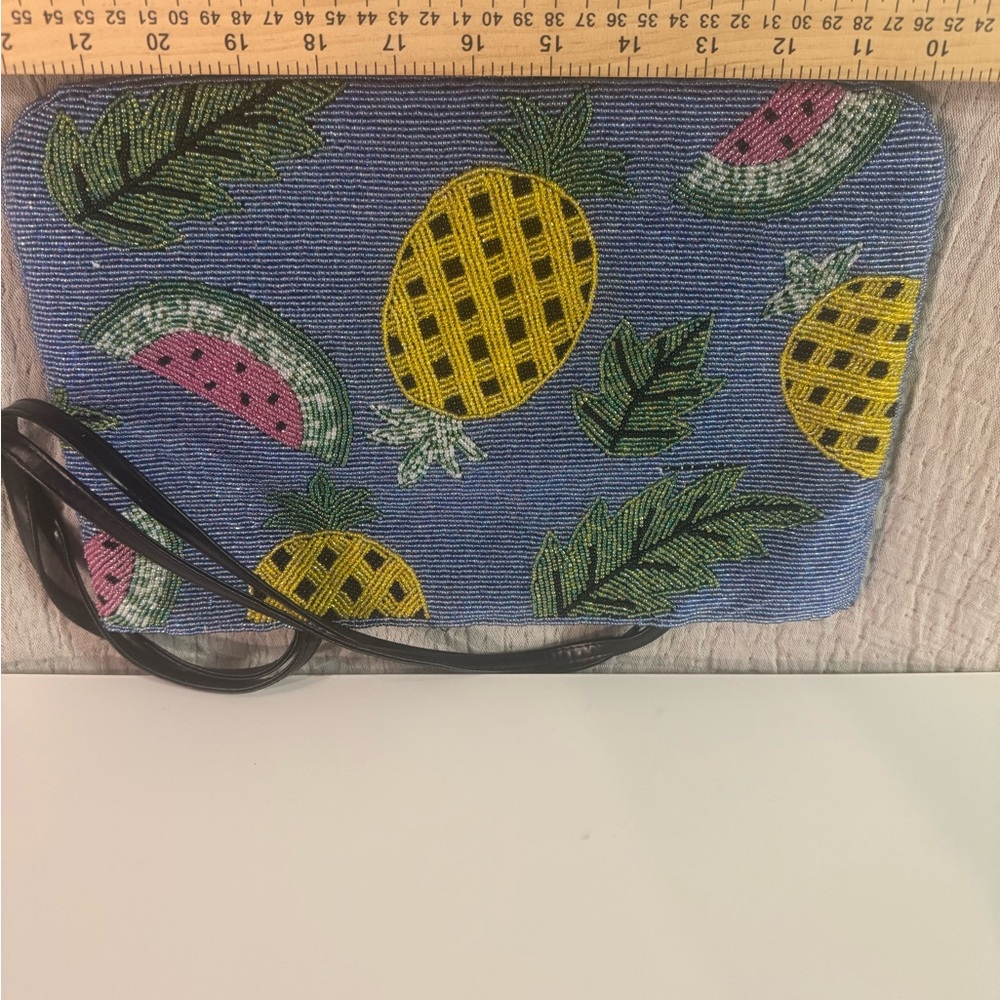 Fully Beaded Pineapple Watermelon and Leaf Pattern Purse Tote - Picture 4 of 9